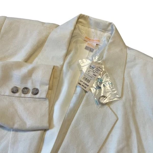 Brooks Brothers Ivory Linen Blend Double Breasted Blazer Jacket Women's Size 14 - Picture 1 of 11