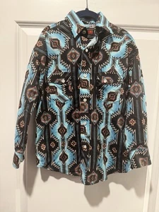 Rock & Roll Denim Youth Boys Pearl Snap Shirt Small Modern Fit Western Print - Picture 1 of 3