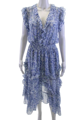Maxi Vestido Solero Mujer Misa Azul Floral Cuello en V Bohemio 100% Poliéster Talla M Foto 1 de 4