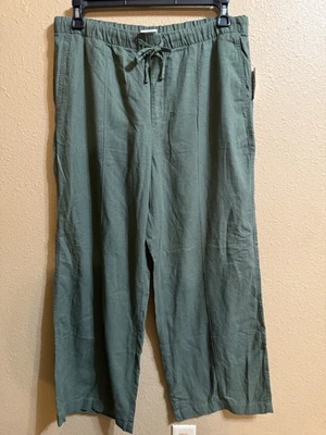 全新带标签 GAP LINEN RAYON 宽腿拉裤 尺寸 大号 绿色 拉上 — 第 1/4 张图片