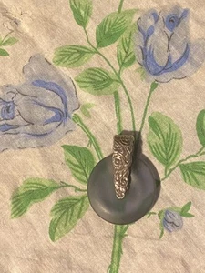 Pendant Lavendar Frosted Glass Disk Pewter Bail Flowers - Picture 1 of 3