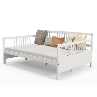 Full Size Daybed Frame Solid Wood Sofa Bed for Living Room Bedroom White - Image 1 of 4