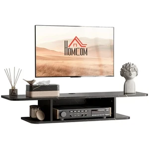 HOMCOM Wall Mounted TV Stand Entertainment Unit with Storage Shelf, Black - Picture 1 of 11