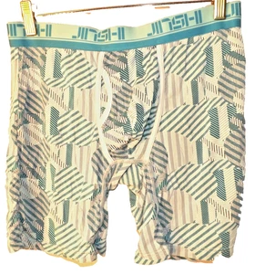 Men's Jinshi Boxer Briefs Green Geometric Print Soft Bamboo Fiber 1 Pair Size 28 - Picture 1 of 6