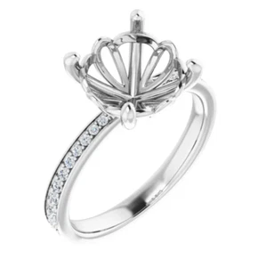 Flower Round Custom 10mm Natural Diamond Women Engagement Ring Semi-Mount 14K WG - Picture 1 of 6