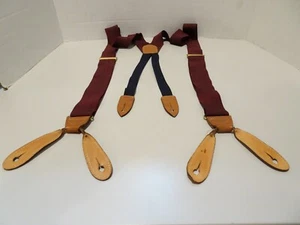 COLE HAAN Suspenders Maroon Button End Gold Colored Hardware Stretchy Leather - Picture 1 of 2