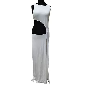 Savannah Morrow The Label Gia Maxi Dress ivory Large bamboo knit cut out sleevel - Picture 1 of 24