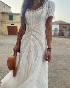 VESTIDO VICTORIANO ZARA EDICIÓN LIMITADA LARGO MAXI ENCAJE CRUDO 4001/403 PEQUEÑO S - Imagen 1 de 31