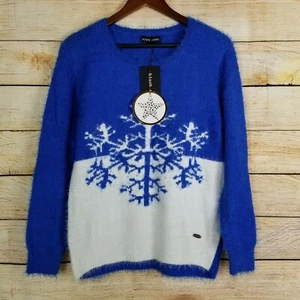 Suéter Remache Negro Para Mujer Talla S Azul y Blanco Difuso Copo de Nieve Cuello Redondo Nuevo - Imagen 1 de 8
