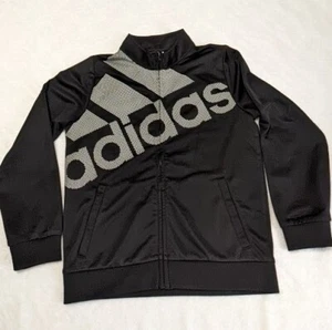 Adidas Big Girls XL/16 Full Zip Tricot Logo Print Track Jacket Black Excellent - Picture 1 of 7