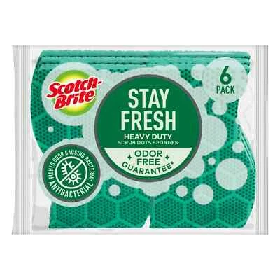 Scotch-Brite Stay Fresh Sponges, Heavy Duty, Odor Free , Antibacterial, 6 Scrubb