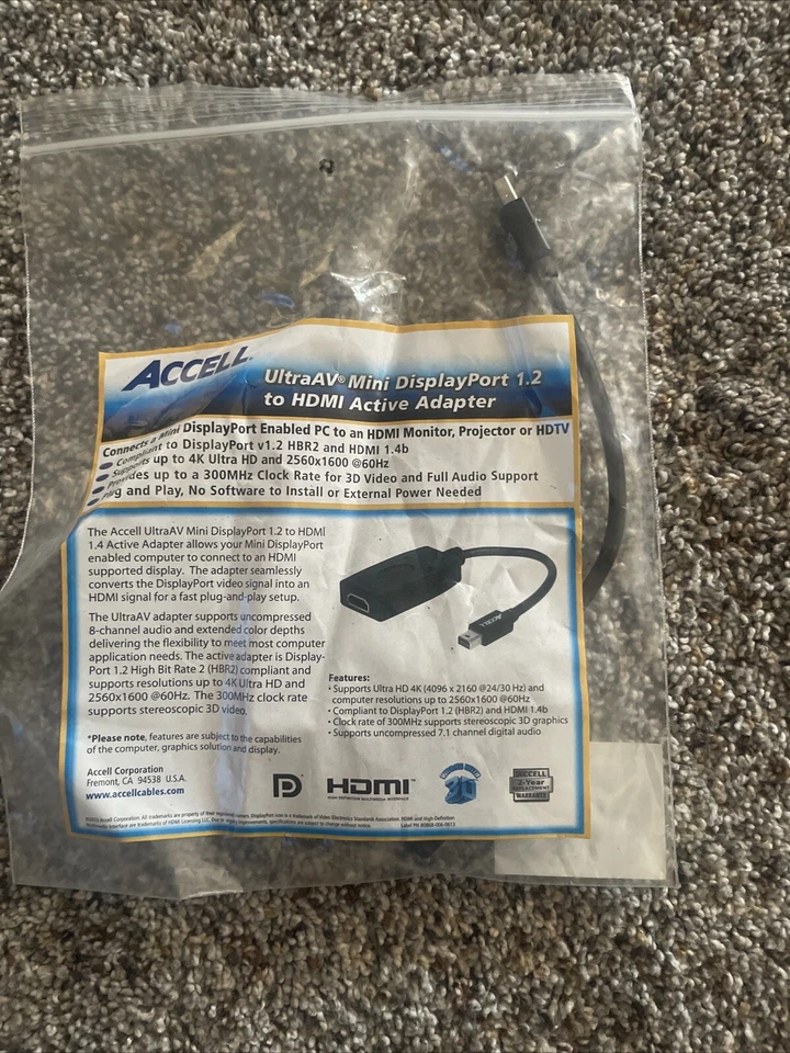 New Accell B086B-007B-2 UltraAV Mini Displayport 1.2 to HDMI Active Adapter - Image 1 of 2