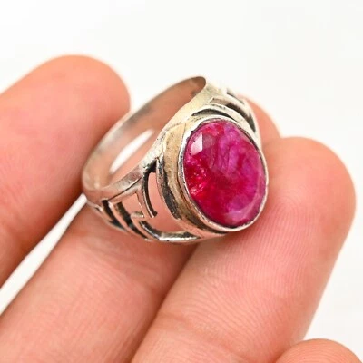 Anel masculino Pink Raby prata esterlina 925 feito à mão anel popular todos os tamanhos BJ274 - Imagem 1 de 3