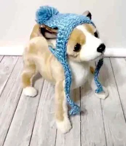 handmade crochet pet dog cat hat pom pom xs small breed blueberry blue new - Picture 1 of 2