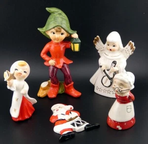 Vintage Christmas Angel, Elf, Santa & Mrs Claus Decoration Lot Sold AS IS Flaws - Picture 1 of 13