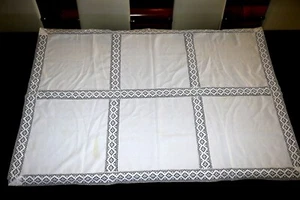 Hecho a mano único bordado mantel lino decoración multicolor vintage 135x90cm - Imagen 1 de 17