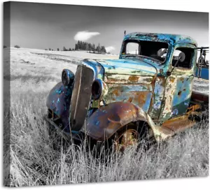 ARTISTIC PATH Rusty Car Canvas Wall Art: Old Truck Pictures Paintings Print,,,, - Picture 1 of 12