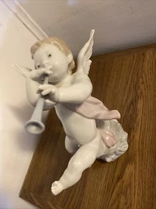 Vintage 10" Lladro Porzellan Klarinette Horn Herolding Engel Cherub #1232 RAR - Bild 1 von 8