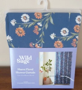 Wild Sage Blue Floral Fabric Shower Curtain "Maeve" 72" x 72" 100% Cotton - Picture 1 of 5