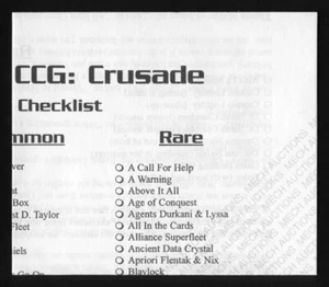 Babylon 5 CCG Crusade Edition Official Checklist From Booster Box of Cards M/NM - Bild 1 von 2