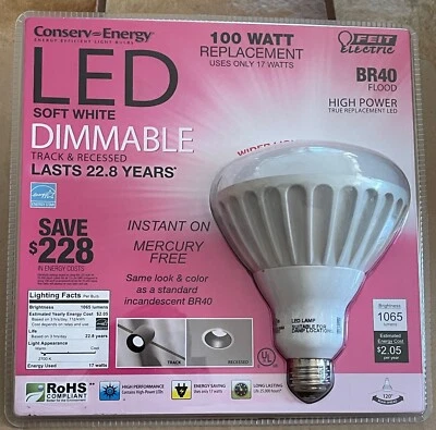 Feit Electric 100 WATT REPLACEMENT BR40 LED 17Watt Dimmable Flood Recessed Light - Image 1 of 2
