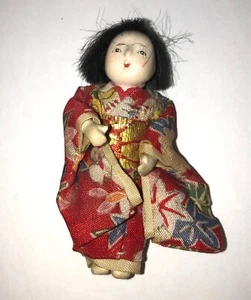 3” Made in Japan Miniature Doll In Red Kimono Geisha FREE SHIPPING - Picture 1 of 6