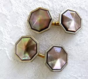 Signed TISCO Vintage Abalone Cuff Links Cufflinks Copper Underside - Picture 1 of 2