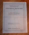 Sears Craftsman 8 Inch Bench Saw Owners Manual 103.0213 0213 Table