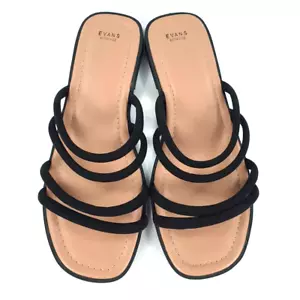 Evans Flats Black Strappy Sandals Summer Beach Holiday UK Size 9 EE Extra Wide - Picture 1 of 11