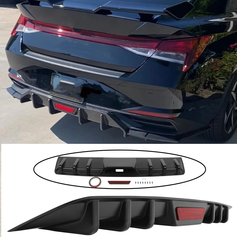 Rear Bumper Diffuser Spoiler Lip with Reflective Tail Light For Hyundai Elantra - Image 1 of 4