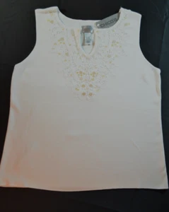 Chico's Women's 3 Optic White Sleeveless pullover tank knit beaded Blouse NWT - Picture 1 of 12