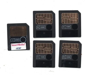 Five Smart Media memory cards two 16MB,  two 32MB , one 64MB,+ Fuji case for 4 - Picture 1 of 4