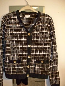 Maglione cardigan donna J.CREW piccolo cotone nero bottoni oro esaurito - Foto 1 di 3