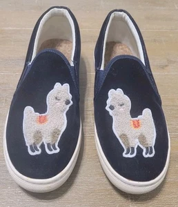 SOLUDOS Anthropologie Women's Size 6.5 Navy Velvet Llama Alpaca Slip-On Sneakers - Picture 1 of 7