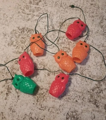  Vtg Blow Mold Owl String Light Lantern 7 Owls RV Patio Party Awning Work Unique - Image 1 of 4