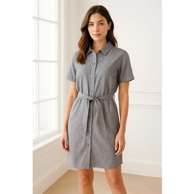 Pendleton Dress Women 14 Blue Linen Blend Button Down Belted Shirt Preppy Career - Image 1 of 4