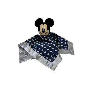 Disney Baby Mickey Mouse Plush Security Blanket Lovey Blue Gray Triangles Silver - Picture 1 of 6