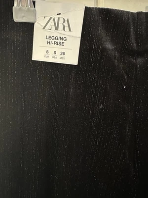 Zara Hi-Rise Flared Legging New With Tags Size S Black Sparklie Velour Fabric - Image 1 of 3