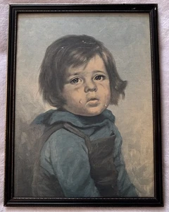 Vintage Framed Crying Boy by Bragolin Original 1960s 70’s Print On Board Kitsch - Picture 1 of 7
