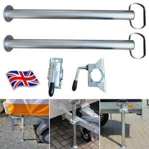 2 x Trailer Leg Prop Stands and Clamps 48mm x 700mm length Support Tube Caravan~ - Picture 1 of 9