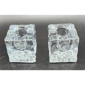Scandinavian Dansk Style Melting Ice Cube Art Glass Taper Candle Holders (2) - Picture 1 of 5