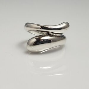 Tiffany Co Elsa Peretti Spain Sterling Silver Teardrop Bypass Ring Size 5.5