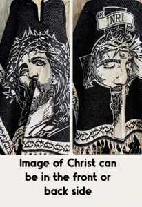 Mexican Double Sided PONCHO Christ & INRI Poncho Mexicano Cristo Con INRI - Picture 1 of 9