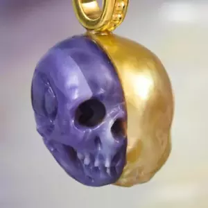 Skull IN Süd See Perle Anhänger Geschnitzter Lila Muschel Vermeil Sterling 4.24g - Bild 1 von 14
