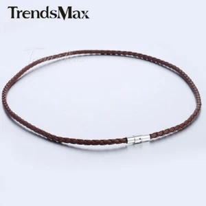 4/6/8MM Brown Braided Cord Rope Man-made Leather Necklace Gift w/ Magnetic Clasp - Picture 1 of 28