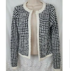 New York & Company flauschig weich schwarz weiß offene Strickjacke vorne Pullover Gr. XS - Bild 1 von 5