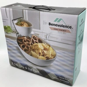 Benevolence Juego de Servidor de Inmersión y Chip de 2 Niveles Gres Cerámico Blanco, Estante de Metal Nuevo en Caja - Imagen 1 de 17