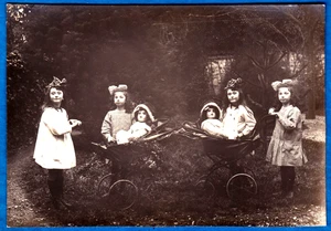 vintage photo cute little girls & large dolls toy France ca 1910 poupée - Picture 1 of 2
