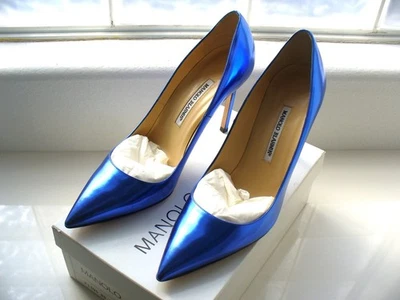 Manolo Blahnik Pointed Toe High Heel Pumps BB105 Blue Metallic Size 42/11 NIB - Image 1 of 4
