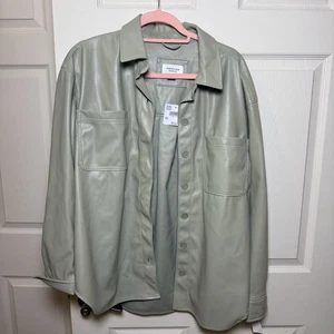 American Eagle Faux Leather Button Shirt Sage Green Size M MSRP 54.95 - Picture 1 of 13